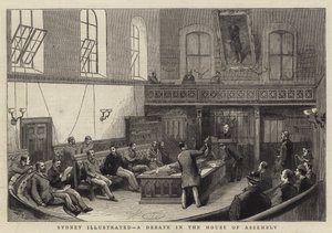 Sídney Ilustrado, un Debate en la Cámara de la Asamblea (grabado)