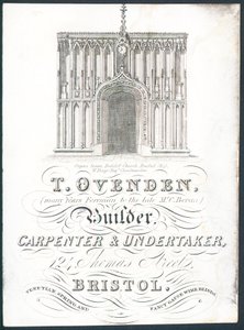 T Ovenden, constructor, carpintero y funerario, tarjeta comercial de English School
