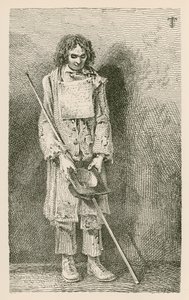 Alto mendigo ciego, con un bastón largo de English School
