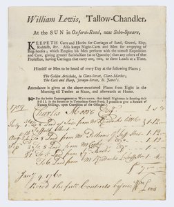 Tarjeta comercial de fabricante de velas, William Lewis de English School