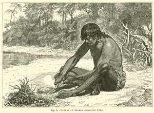 Salvaje de Tasmania obteniendo fuego de English School