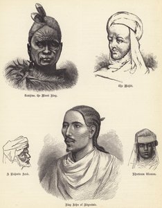 Tawhiao, el rey maorí, el Mahdi, un árabe Risharin, el rey Juan de Abisinia, mujer de Jartum (grabado) de English School