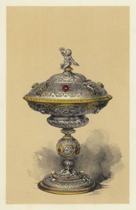 Tazza, con Tapa, en Plata engastada con Joyas (cromolito) de English School