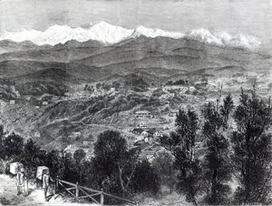 Cultivo del té en la India británica - Vista de Darjeeling desde el sur, 1876 de English School