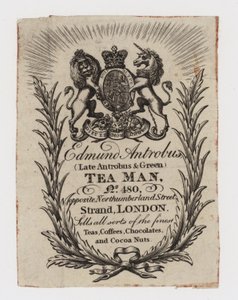 Tarjeta comercial de comerciante de té, Edmund Antrobus de English School