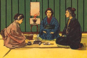 Ceremonia del té, Japón (litografía en color) de English School