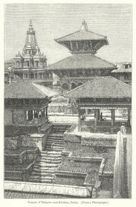 Templo de Mahadeo y Krishna, Patan (grabado) de English School