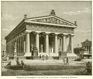 Templo de Poseidón, en Paestum, restaurado de English School