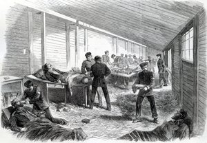 Hospital de campaña temporal detrás del Segundo Paralelo Prusiano en Dueppel, 1864 de English School