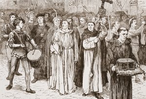 Procesión de Tetzel, ilustración de La Historia del Protestantismo de James Aitken Wylie, pub. 1878 de English School