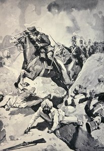 Thackwell lidera a los 3rd Light Dragoons a través de las obras de tierra Sikh, Batalla de Sobraon de English School