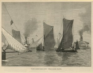 Competencia de barcazas de vela en el Támesis de English School