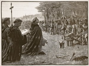 Acción de gracias del ejército inglés después de la Batalla de Agincourt, 25 de octubre de 1415, ilustración de Cassells Illustrated History of England de English School