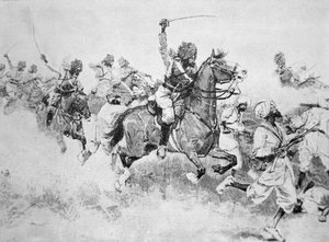 La 9ª Caballería de Bengala carga contra los Beloochees, Batalla de Meanee de English School