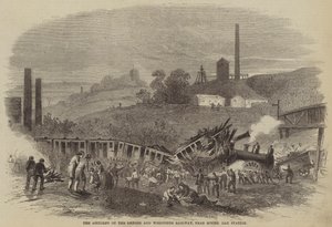 El accidente en el Ferrocarril de Oxford y Worcester, cerca de la estación de Round Oak (grabado) de English School