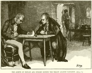 Los agentes de Gran Bretaña y Suecia firmando el tratado contra Napoleón de English School