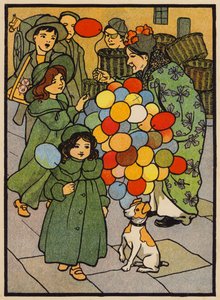 The Air-Ball Woman (litografía en color) de English School