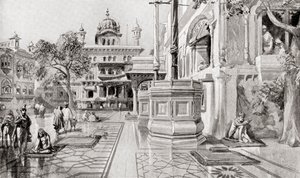 El Akal Takht o Akal Bunga, complejo Harmandir Sahib (Templo Dorado), Amritsar, Punjab, India en 1864, de la Historia de las Naciones de Hutchinson, pub.1915. de English School