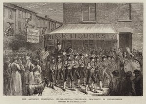 Las celebraciones del centenario americano, procesión de temperancia en Filadelfia de English School