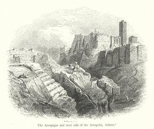 El Areópago y el lado oeste de la Acrópolis, Atenas (grabado)