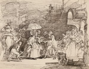 La llegada del pariente rico, según Wilkie, a partir de un dibujo a pluma y tinta (litografía) de English School