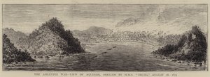 La Guerra Ashantee, Vista de Aquidah, bombardeada por el HMS "Druid", 28 de agosto de 1873 (grabado)