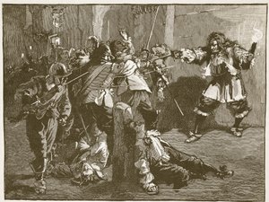 El asalto a John Coventry, ilustración de Cassells Illustrated History of England de English School