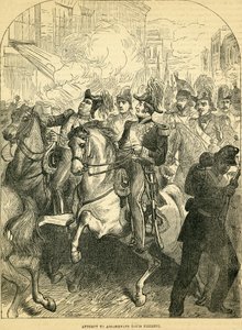 El Intento de Asesinato del Rey Luis Felipe de Francia, ilustración tomada de Cassells Illustrated History of England, 1857-1858 de English School