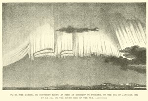 La aurora o luz del norte, vista en Bossokop en Finmark, el 19 de enero de 1839, a las 7:40 pm, en el lado sur del cielo de English School