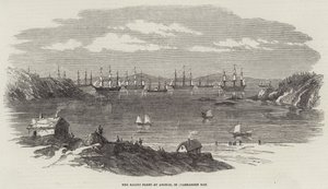 La flota del Báltico anclada en la Bahía de Elgsnabben (grabado) de English School