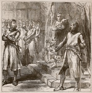 La revuelta de los Barones contra el Rey, ilustración de Cassells Illustrated History of England de English School