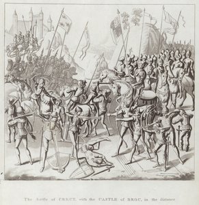 La batalla de Crécy, con el castillo de Broc en la distancia