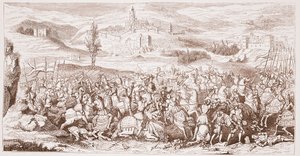 La Batalla de Spurs, del cuadro antiguo en posesión de la Sociedad Real de Antigüedades de English School
