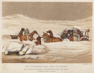 El correo de Birmingham, cerca de Aylesbury, el guardia W Price, procediendo con las bolsas