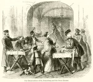 Los panaderos de San Petersburgo y el Gran Bazar (grabado)