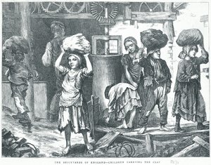 Las ladrilleras de Inglaterra, niños llevando el barro, 1871