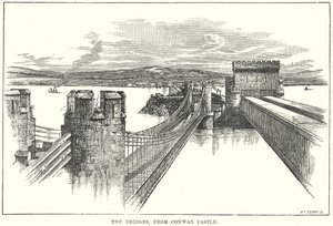 Los puentes, desde el castillo de Conway (grabado) de English School