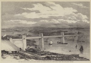 El puente tubular Britannia sobre el estrecho de Menai de English School