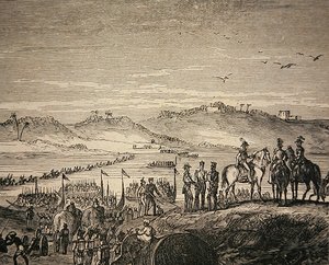 El ejército británico cruzando el río Sutlej de English School