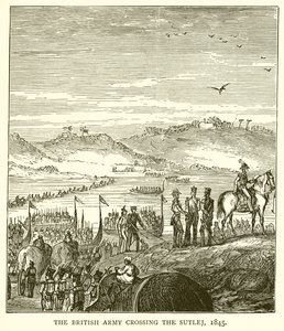 El ejército británico cruzando el Sutlej, 1845 de English School