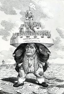 El Atlas Británico, o John Bull apoyando el establecimiento de la paz, grabado por Charles Williams, 1816
