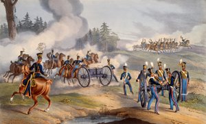 La Real Artillería Británica preparándose para la batalla, 1835