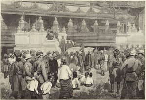 El Arzobispo Budista de Birmania recibiendo a Sir Frederick Roberts en el Monasterio de Mandalay de English School