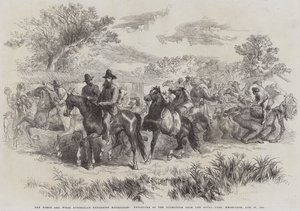 La Expedición de Exploración Australiana de Burke y Wills, Salida de la Expedición del Royal Park, Melbourne, 20 de agosto de 1860 (grabado) de English School