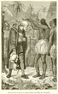 El cacique colocando una corona en la cabeza de Colón de English School