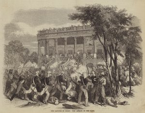 La captura de Delhi, el ataque al banco (grabado)