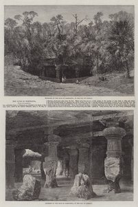 Las cuevas de Elephanta (grabado) de English School