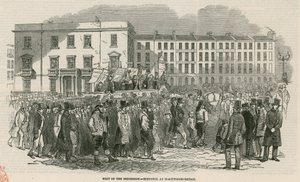 La reunión cartista en Kennington Common en 1848, parte de la procesión - dibujado en el puente de Blackfriars de English School