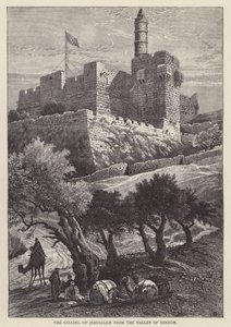 La Ciudadela de Jerusalén desde el Valle de Hinnom (grabado) de English School