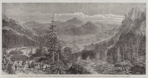 La guerra civil en América, el cuerpo del general Longstreet (Confederados) cruzando Blue Ridge desde Shenandoah hasta Rappahannock, Virginia (grabado) de English School